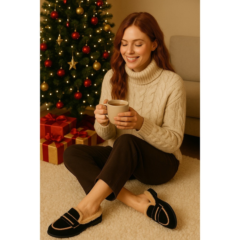 VIVAIA Round-Toe Fluffy Mules (Renee) black size‎ EU/41 US/9.5